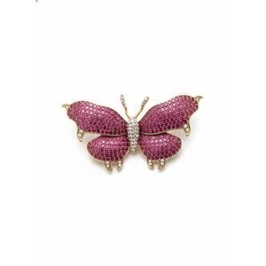 Elegant Gold Plated Butterfly Brooch Pin for Women Pink & White Crystals